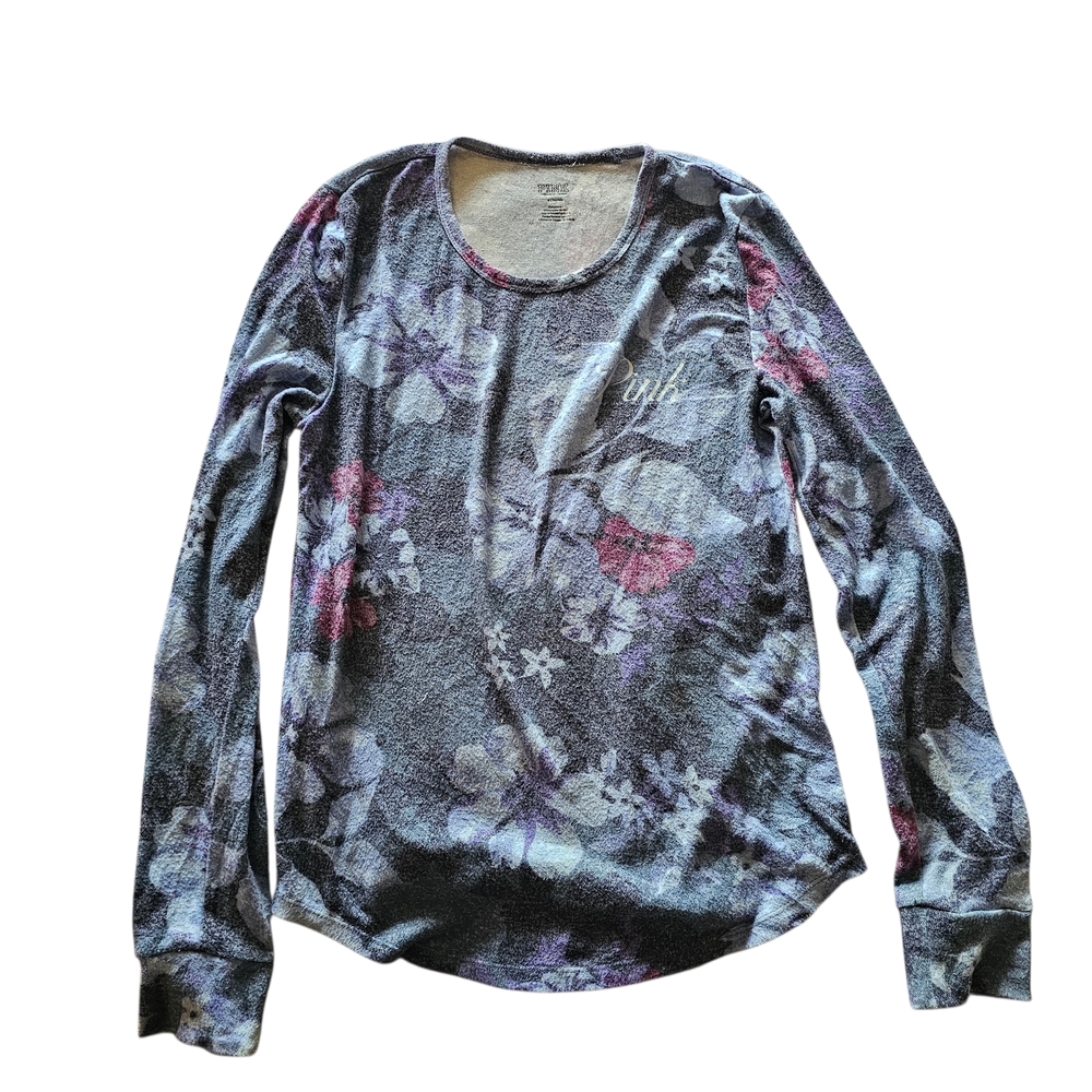 PINK Victoria’s Secret Floral Long Sleeve Sleep Top Gray Size M